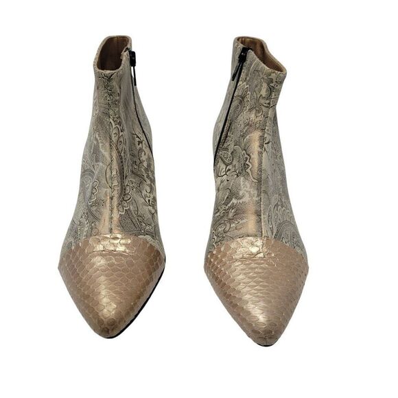 J David Moresco Leather Italian Ankle Booties Sz 39 Metallic Gold Paisley Boots - Picture 5 of 11